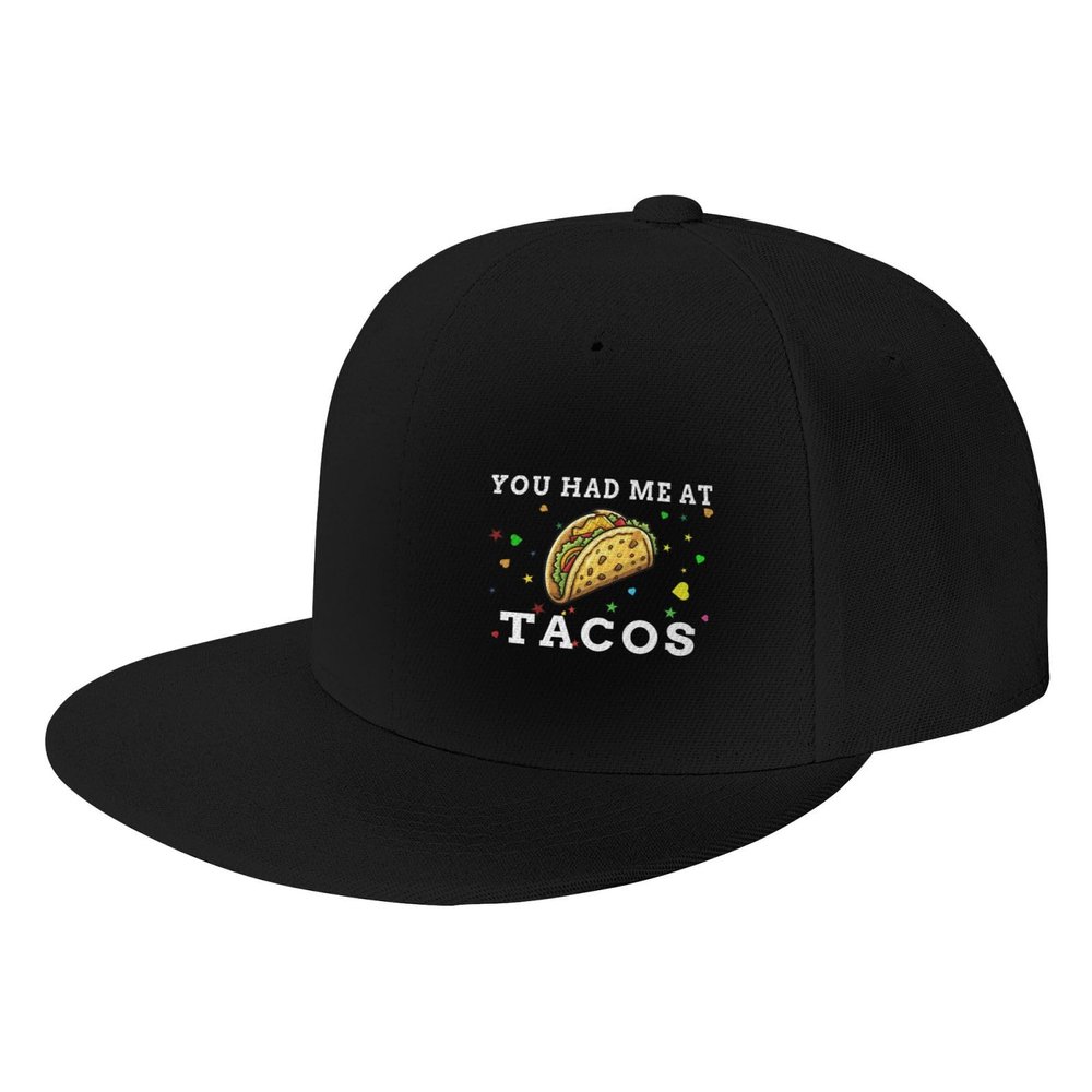 Joisbs You Had Me at Tacos Classic Unisex Sun Hat with Flat Brim - Adjustable and Stylish for Outdoor Adventures! Black
