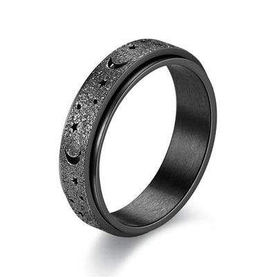 MMIUAEG Anxiety Ring for Women Men Hollow Moon Star Ring Titanium Stainless Steel Spinner Ring