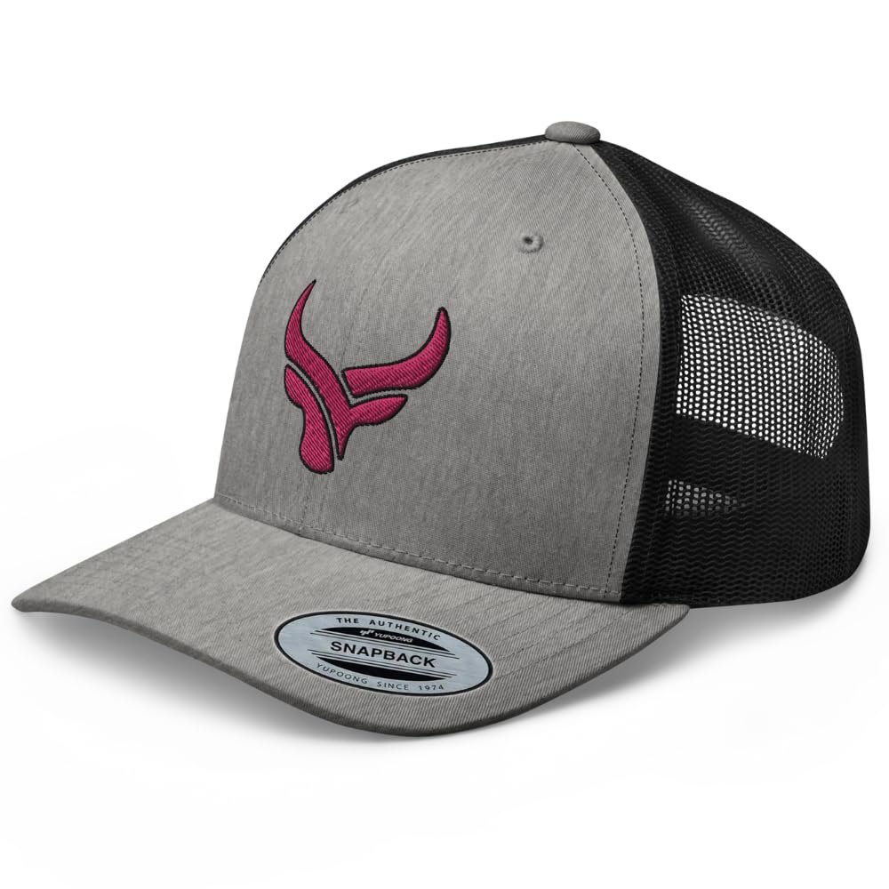 RIVEMUG NG Pink Bull Head Cowgirl Embroidered Curved Bill Trucker Hat Mid Crown Adjustable | Country Western Ranch Rodeo Cap