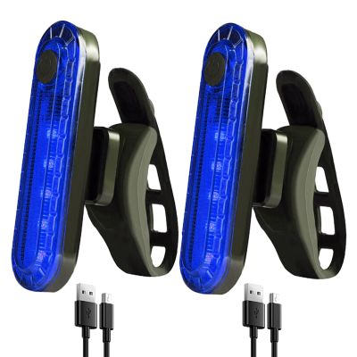 2 Pack USB Rechargeable LED Bike Tail Light Bicycle Rear Cycling Night Essential Reflector Seat Back Safety Lamp 4 Modes Waterproof Bright Warning Flash MTB Light for Men Women Kids (Blue)