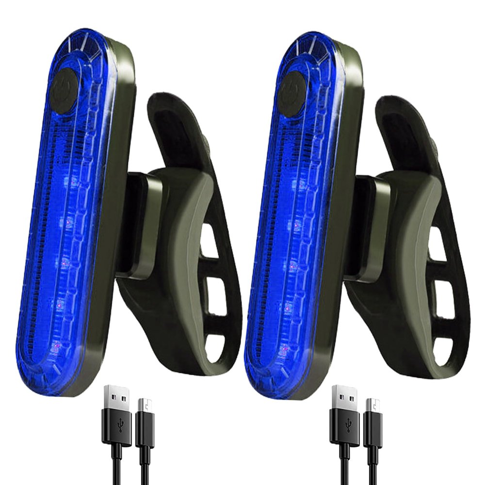 2 Pack USB Rechargeable LED Bike Tail Light Bicycle Rear Cycling Night Essential Reflector Seat Back Safety Lamp 4 Modes Waterproof Bright Warning Flash MTB Light for Men Women Kids (Blue)