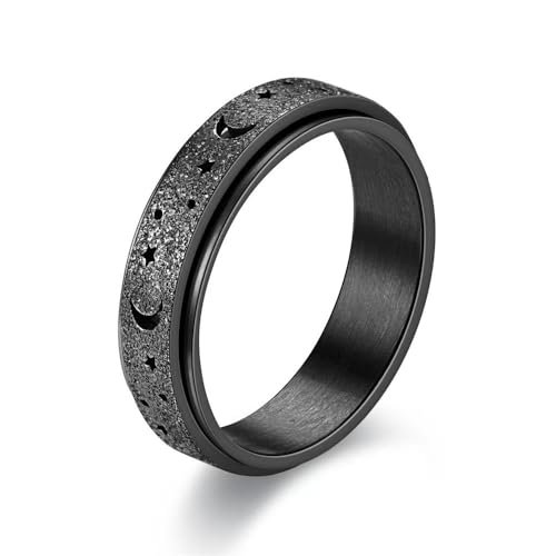 MMIUAEG Anxiety Ring for Women Men Hollow Moon Star Ring Titanium Stainless Steel Spinner Ring