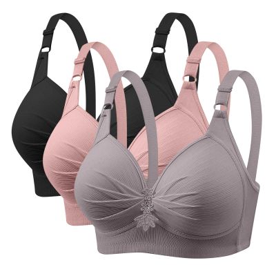 3 Pieces Bras for Women, Comfort Wireless Bralettes Sexy Plunge Push Up Underwear with Adjustable Straps