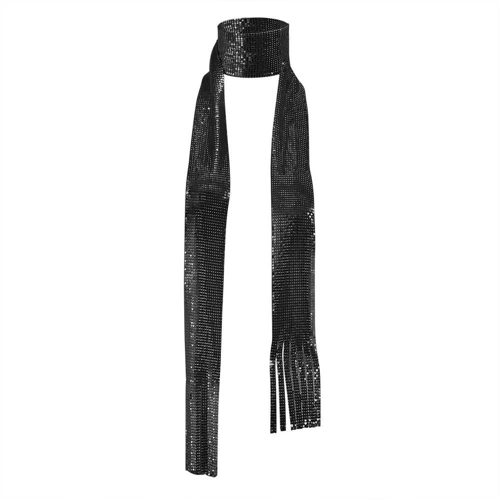 Shiny Metal Tie Women Sparkle Sequins Neck Scarf Glitter Tie Shawl Neckerchief for Nightclub Party Costume