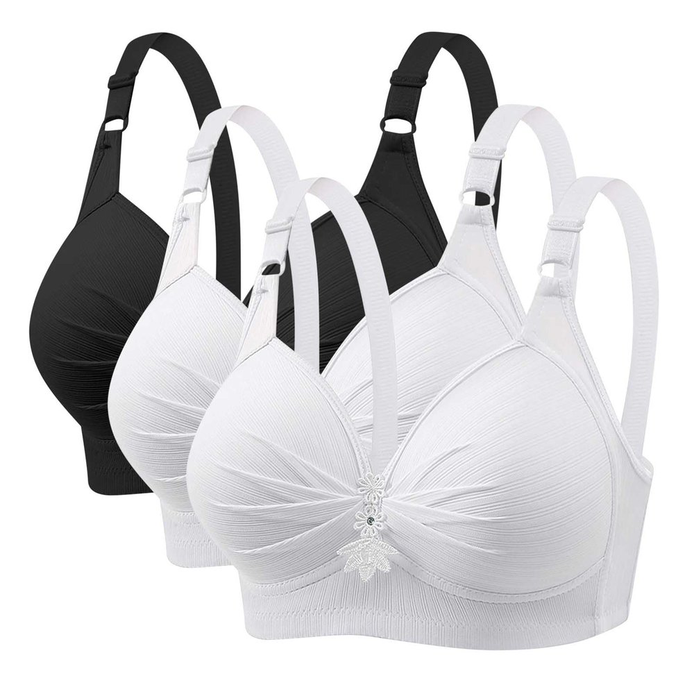 3 Pieces Bras for Women, Comfort Wireless Bralettes Sexy Plunge Push Up Underwear with Adjustable Straps