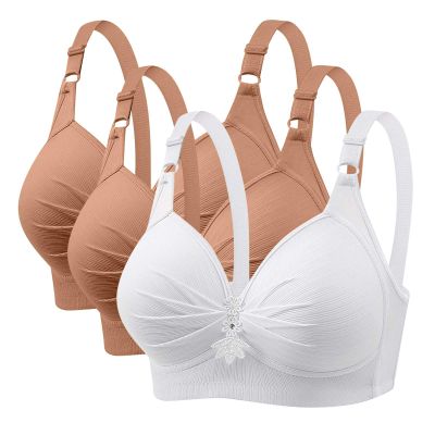 3 Pieces Bras for Women, Comfort Wireless Bralettes Sexy Plunge Push Up Underwear with Adjustable Straps