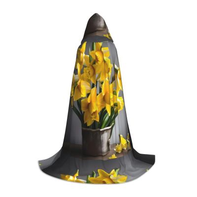 Bouquet Of Daffodils Print Halloween Hooded Cape Cosplay Cape & Witch Cloak - Unisex Halloween Hooded Cloak