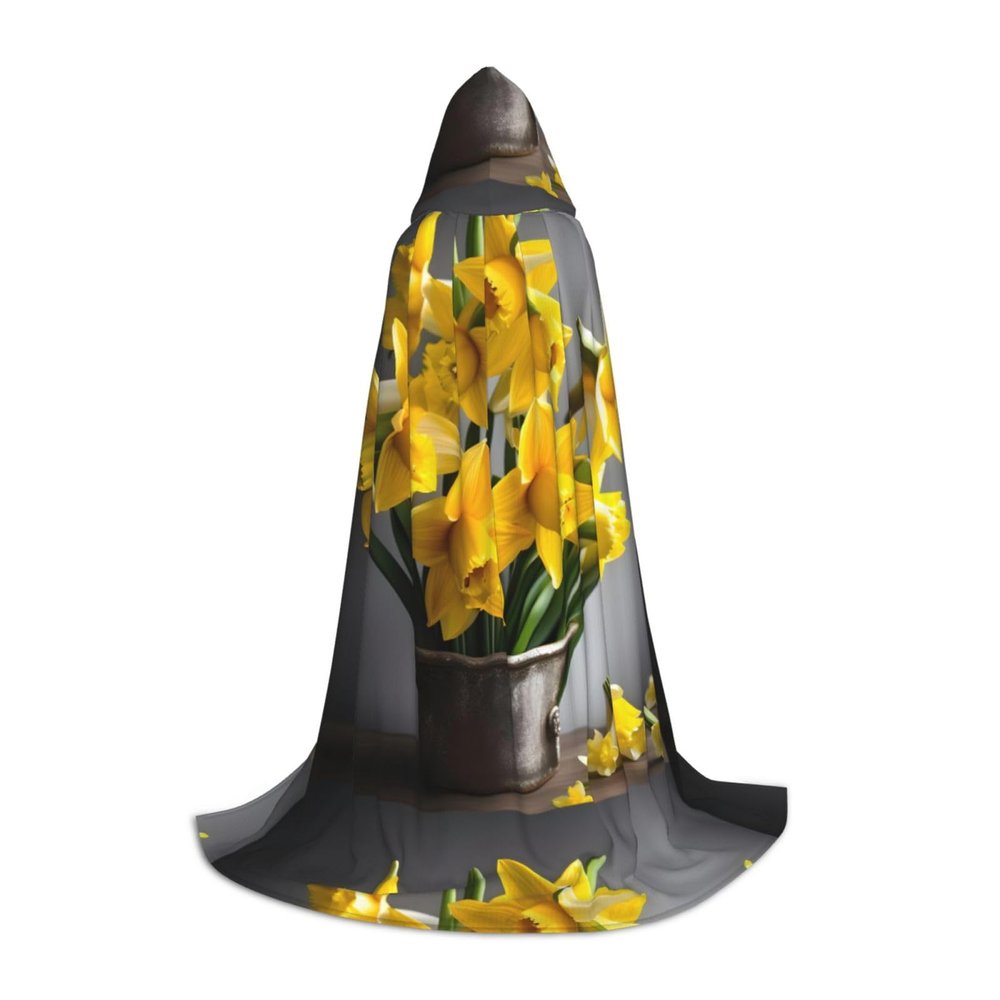 Bouquet Of Daffodils Print Halloween Hooded Cape Cosplay Cape & Witch Cloak - Unisex Halloween Hooded Cloak