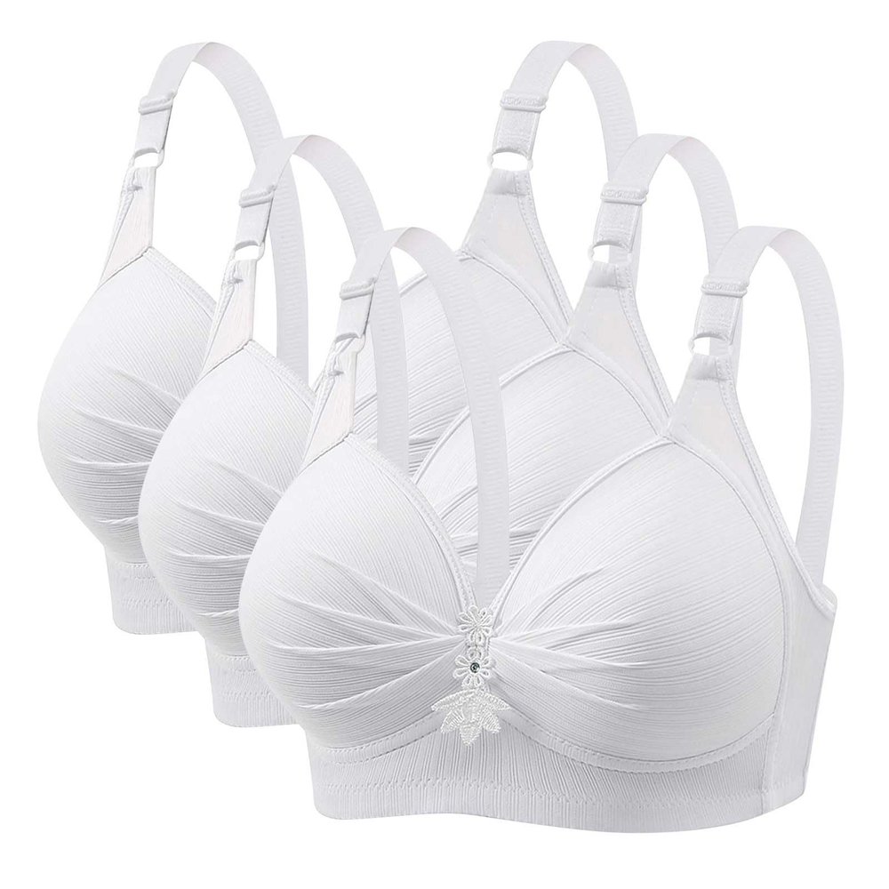 3 Pieces Bras for Women, Comfort Wireless Bralettes Sexy Plunge Push Up Underwear with Adjustable Straps