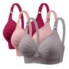3 Pieces Bras for Women, Comfort Wireless Bralettes Sexy Plunge Push Up Underwear with Adjustable Straps Wine view 1