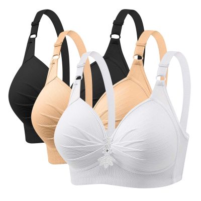 3 Pieces Bras for Women, Comfort Wireless Bralettes Sexy Plunge Push Up Underwear with Adjustable Straps