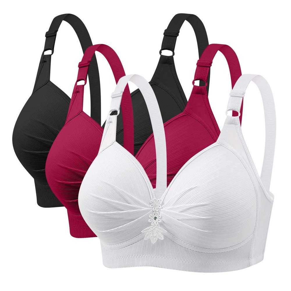 3 Pieces Bras for Women, Comfort Wireless Bralettes Sexy Plunge Push Up Underwear with Adjustable Straps