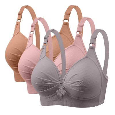 3 Pieces Bras for Women, Comfort Wireless Bralettes Sexy Plunge Push Up Underwear with Adjustable Straps