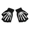 Vogast Toddler Kids Halloween Cosplay Skeleton Skull Half Finger Gloves Glow in The Dark Luminous Fingerless Winter Mittens Black+White B view 1