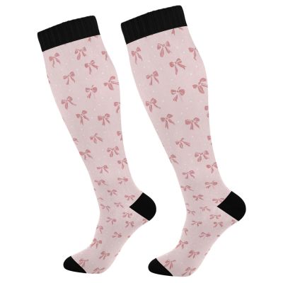Wusikd Cute Coquette Compression Socks for Women and Men Circulation Pink Ribbon Bow Long Socks for Athletic Running 1