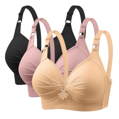 3 Pieces Bras for Women, Comfort Wireless Bralettes Sexy Plunge Push Up Underwear with Adjustable Straps