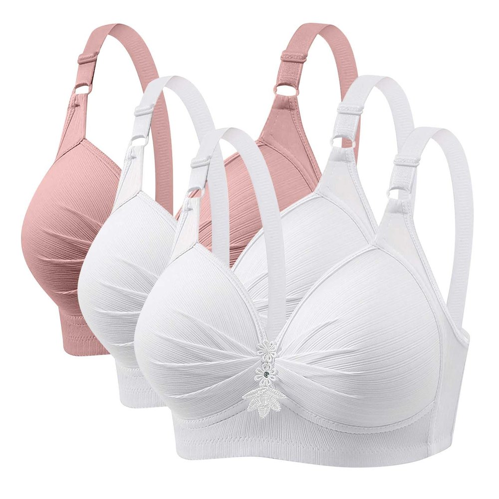 3 Pieces Bras for Women, Comfort Wireless Bralettes Sexy Plunge Push Up Underwear with Adjustable Straps