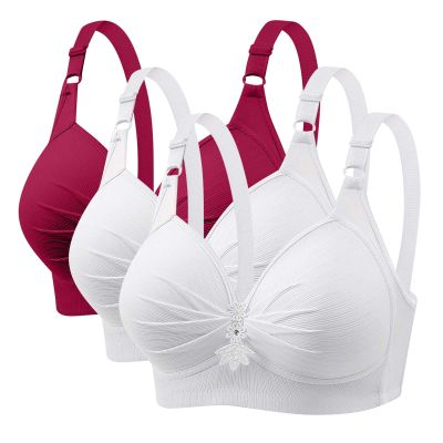 3 Pieces Bras for Women, Comfort Wireless Bralettes Sexy Plunge Push Up Underwear with Adjustable Straps