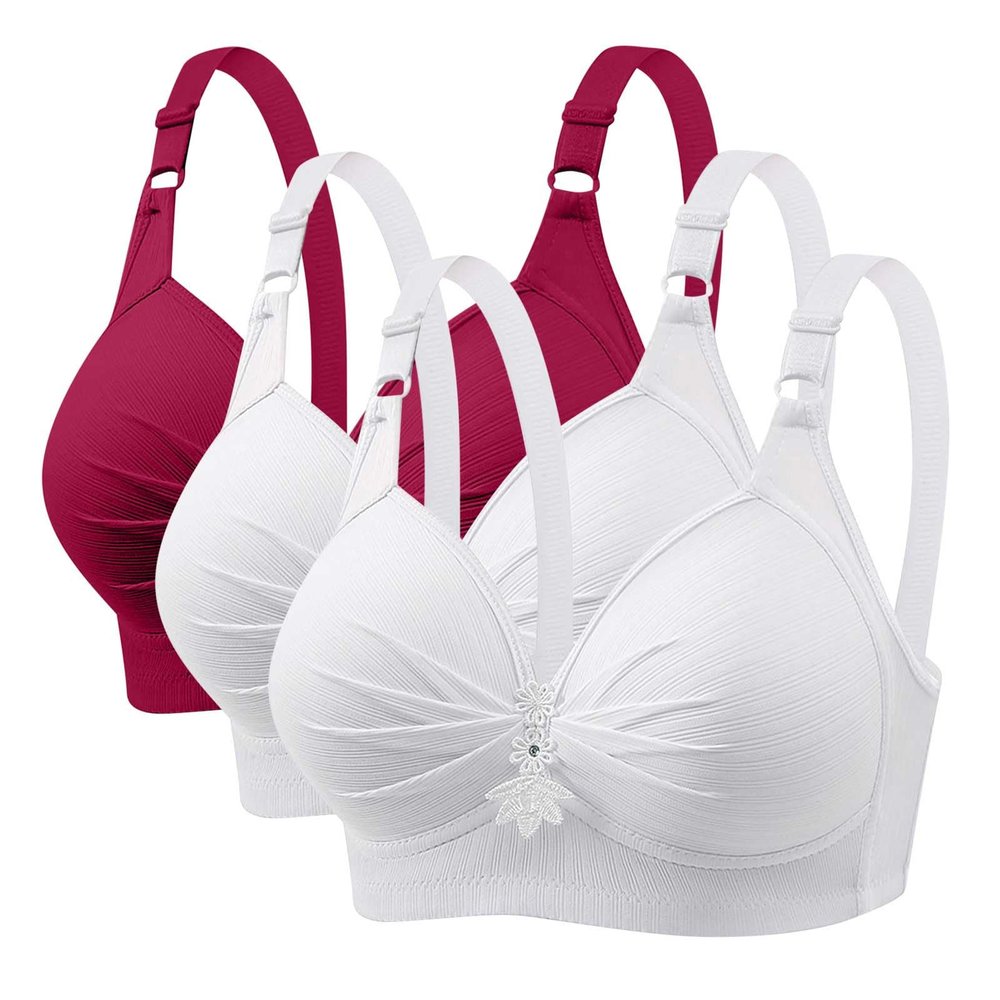 3 Pieces Bras for Women, Comfort Wireless Bralettes Sexy Plunge Push Up Underwear with Adjustable Straps