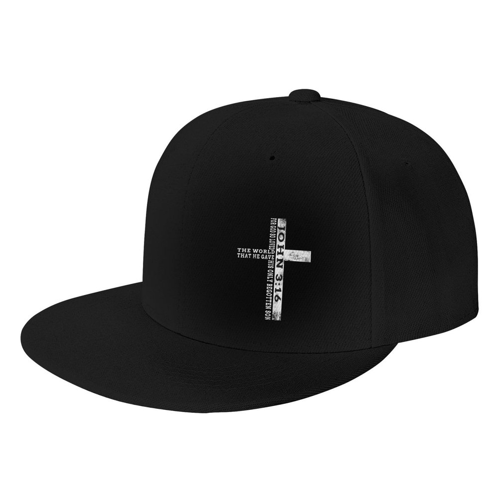 Joisbs John 3-16 Cross Classic Unisex Sun Hat with Flat Brim - Adjustable and Stylish for Outdoor Adventures! Black