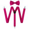 TIE G Solid Color Men's Suspender + Woven Bow Tie Set for Wedding : Vivid Color, Adjustable Brace, Strong Clip, Elastic Band (Fuchsia Pink) view 1