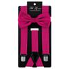 TIE G Solid Color Men's Suspender + Woven Bow Tie Set for Wedding : Vivid Color, Adjustable Brace, Strong Clip, Elastic Band (Fuchsia Pink) view 2