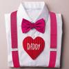 TIE G Solid Color Men's Suspender + Woven Bow Tie Set for Wedding : Vivid Color, Adjustable Brace, Strong Clip, Elastic Band (Fuchsia Pink) view 3