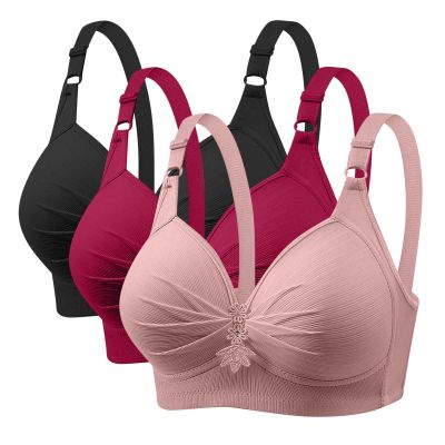 3 Pieces Bras for Women, Comfort Wireless Bralettes Sexy Plunge Push Up Underwear with Adjustable Straps