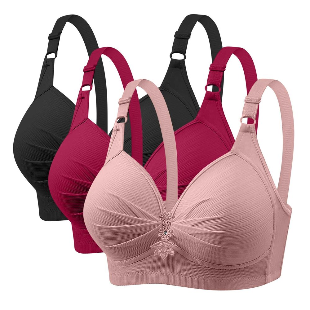 3 Pieces Bras for Women, Comfort Wireless Bralettes Sexy Plunge Push Up Underwear with Adjustable Straps