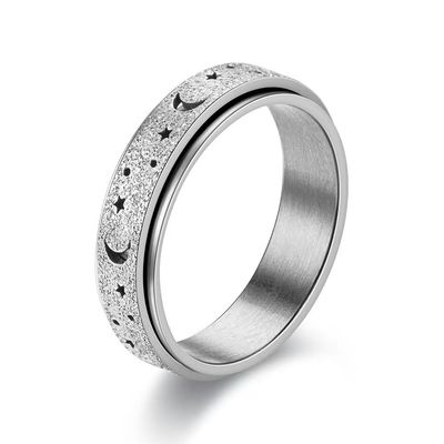 MMIUAEG Anxiety Ring for Women Men Hollow Moon Star Ring Titanium Stainless Steel Spinner Ring
