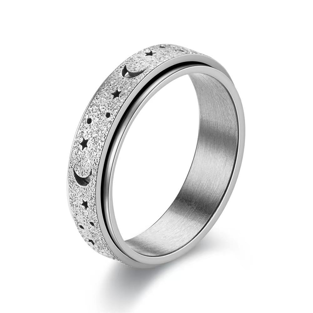 MMIUAEG Anxiety Ring for Women Men Hollow Moon Star Ring Titanium Stainless Steel Spinner Ring