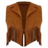 renvena Suede Cowgirl Vest for Kids Girls Halloween Lapel Sleeveless Open Front Fringe Suit Vest Brown 8 Years view 1