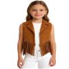 renvena Suede Cowgirl Vest for Kids Girls Halloween Lapel Sleeveless Open Front Fringe Suit Vest Brown 8 Years view 3
