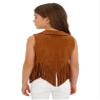 renvena Suede Cowgirl Vest for Kids Girls Halloween Lapel Sleeveless Open Front Fringe Suit Vest Brown 8 Years view 4