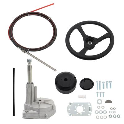 14 Feet Boat Rotary Outboard Steering System Kit with 12.4 Steering Wheel Replacement for Yachts Fishing Boats