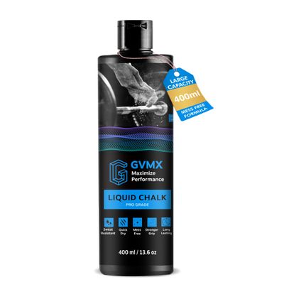 GVMX 400ML Large Capactiy Superior Grip Premium Liquid Chalk. Long Lasting Mess-Free Gym Chalk for Weightlifting, Gymnastics, Climbing. Fast Drying Refillable Gym Accessories. (400ml - 1 Pack)