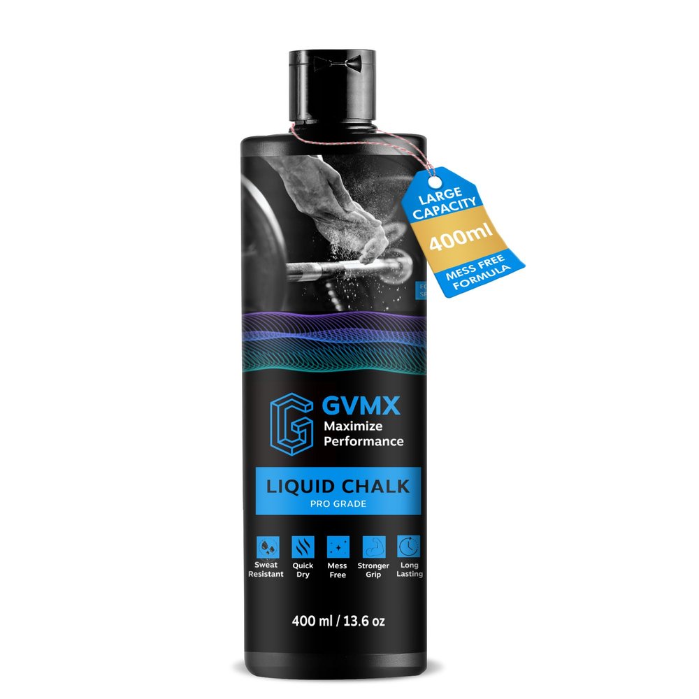 GVMX 400ML Large Capactiy Superior Grip Premium Liquid Chalk. Long Lasting Mess-Free Gym Chalk for Weightlifting, Gymnastics, Climbing. Fast Drying Refillable Gym Accessories. (400ml - 1 Pack)