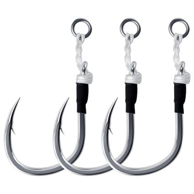 Dr.Fish 10 Pack Fishing Jigging Hooks Heavy Duty Saltwater Vertical Jig Assist Single Replacement Hooks Slow Pitch Jig Lure Tuna Mackerel Flounder Offshore Fishing 3/0
