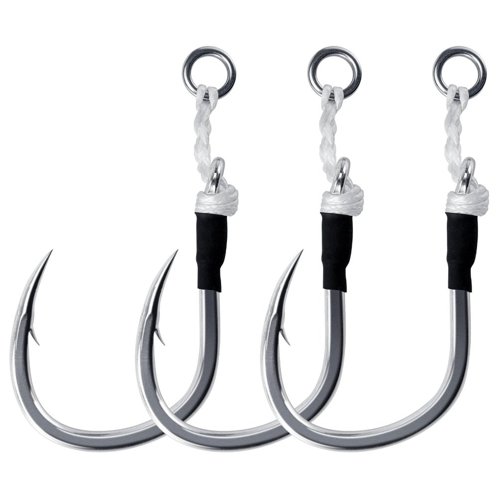 Dr.Fish 10 Pack Fishing Jigging Hooks Heavy Duty Saltwater Vertical Jig Assist Single Replacement Hooks Slow Pitch Jig Lure Tuna Mackerel Flounder Offshore Fishing 3/0