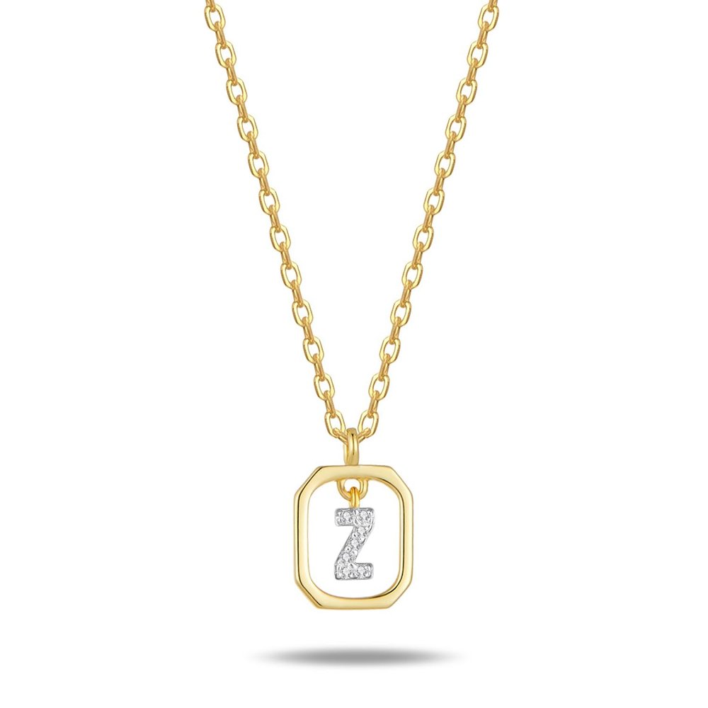 JEMUALE 925 Sterling Silver Initial Necklaces for Women Dainty Letter Pendant Necklace with Cubic Zirconia Gold Necklaces Jewelry Z