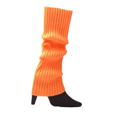 Vogast Women 80s Fluorescent Colored Knit Leg Warmers Ribbed Footless Socks Stockings Halloween Dance Party Accessories Orange