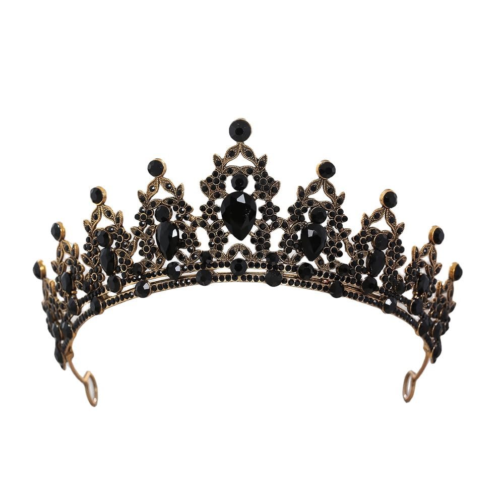Rannyrena Silver Wedding Crystal Tiara Crown for Women Sparkling Rhinestone Bridal Headbands Princess Quinceanera Headpieces for Birthday Prom Pageant Party (Dark gold-black)