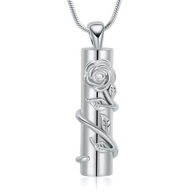 AIWENXI Cylinder Bar Memorial Ashes Necklace Roseflower Cremation Jewelry for Ashes for Men Women Stainless Steel Urns Necklaces Keepsakes Gifts Ashes Pendant Jewelry