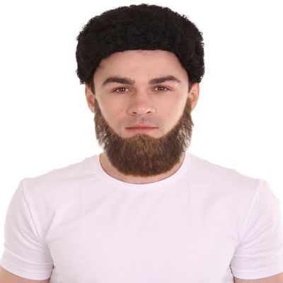 BC GOODS BY Men's Mid-Length Chin Curtain Beards Brown Cosplay Style Set, Flame-retardant Synthetic Fiber