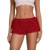 MOBJVIY Women Lace Layered Micro Shorts Cotton Soft Y2k Cute Fairy Pajamas Bottoms Low Rise Bloomers Panties (Red, M) view 1