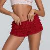 MOBJVIY Women Lace Layered Micro Shorts Cotton Soft Y2k Cute Fairy Pajamas Bottoms Low Rise Bloomers Panties (Red, M) view 3