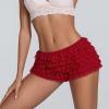 MOBJVIY Women Lace Layered Micro Shorts Cotton Soft Y2k Cute Fairy Pajamas Bottoms Low Rise Bloomers Panties (Red, M) view 4