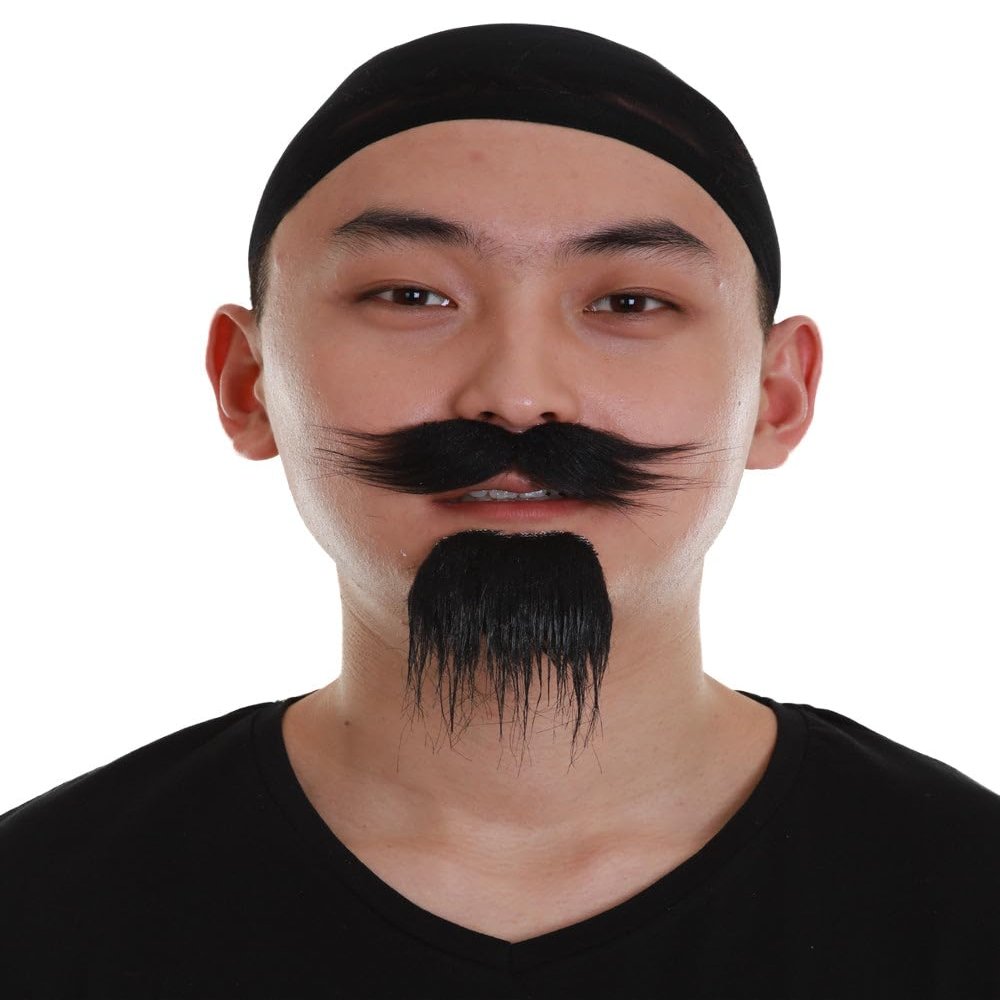 BC GOODS BY Classic Black Pirate Mustache and Beard for Men, Flame-Retardant Synthetic Fiber Facial Hair for Halloween Cosplay Party