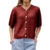 Women Lightweight Knitted Cardigan Shirt Short Sleeve Button Down Sweater Cardigan Y2k Open Front Loose Ribbed Shirt(Casual Wine Red,Large) view 2