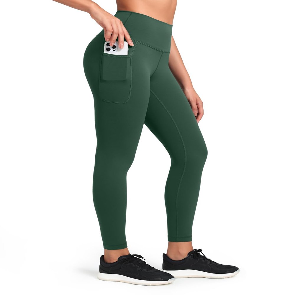 HeyNuts Workout Pro 7/8 Leggings with Pockets for Women, High Waisted Compression Tummy Control Workout Yoga Buttery Soft Pants Dark Forest_25'' XL(14)